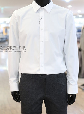 BASSO HOMME韩国代购2025年四季韩版方领白色商务弹力长袖衬衫男
