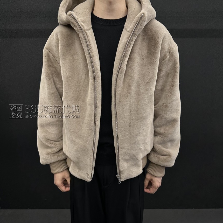ZIOSONGZIO韩国代购2025年冬季米色连帽宽松日常短款男士夹克外套