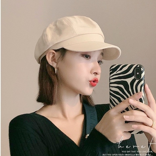 黑色贝雷帽女春秋款ins画家帽显脸小夏季薄款八角帽子大头围秋冬