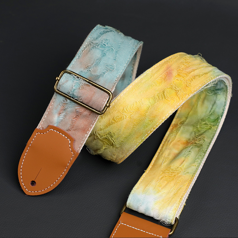 原创牛皮头彩色补丁通用吉他背带适用各种电吉他电贝斯民谣木吉他