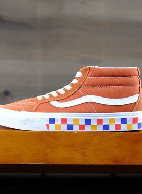 老万Vans范斯 Sk8 Mid 红色棋盘格中帮 男女同款板鞋VN0A391F2BM