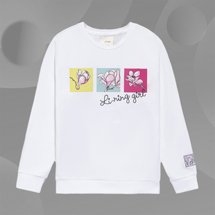 中国李宁运动生活系列女大童套头卫衣百搭轻盈印花运动服YWDS112