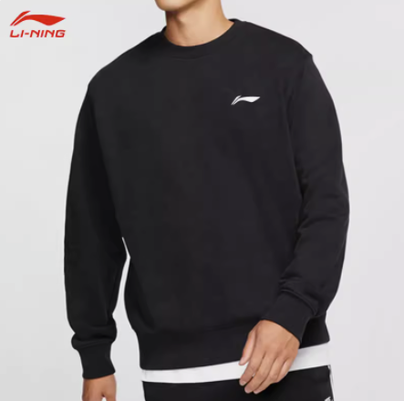 Lining/李宁正品男子印花LOGO纯色简约圆领休闲套头卫衣AWDS519