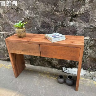 侘寂风全实木玄关台条案复古抽屉写字桌民宿靠墙装饰展示长桌案几