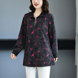 中老年加肥加大阔太太上衣高级感小衫 秋季 女t恤洋气胖妈妈装 大码