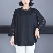 洋气小衫 新款 超好看独特别致上衣减龄妈妈春装 蕾丝上衣女T恤大码