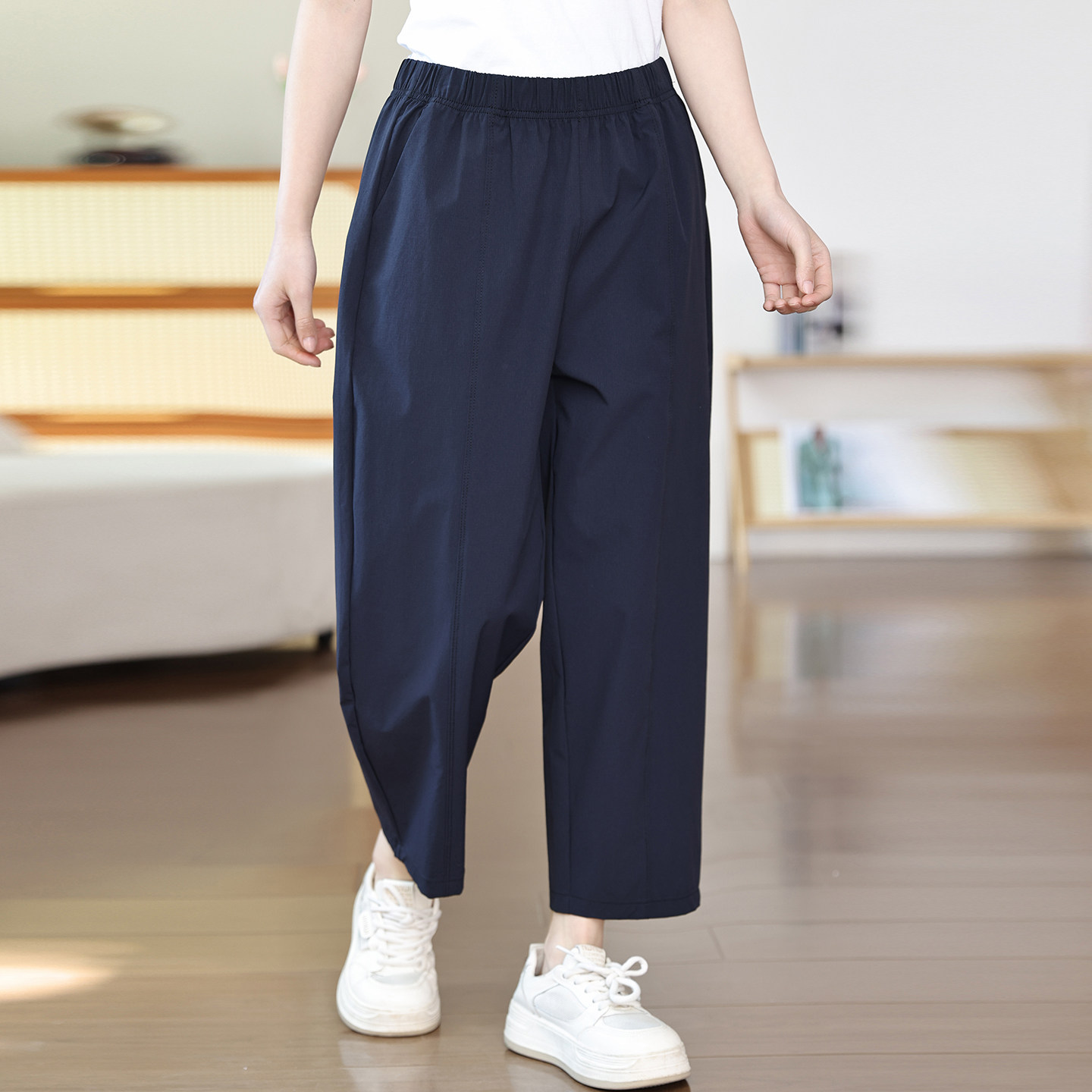 中年女裤子夏季宽松显瘦加大码九分裤休闲百搭胖妈妈装弯刀气球裤