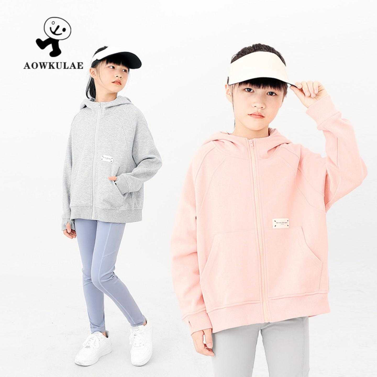 秋冬季韩版童装新款女童运动外套 大童连帽贴标上衣女孩拉链外套