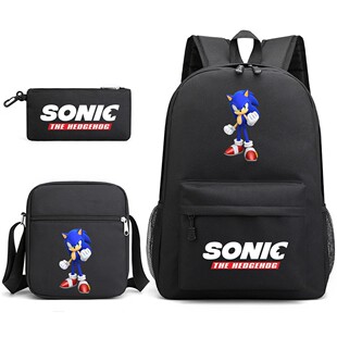 卡通索尼克书包三件套Sonic刺猬双肩包大容量学生户外电脑帆布包