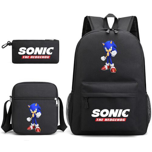 卡通索尼克书包三件套Sonic刺猬双肩包大容量学生户外电脑帆布包