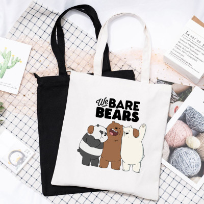咱们裸熊we aye bears帆布包单肩包手提包黑白简约休闲动画购物袋