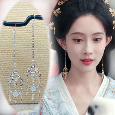 s925银耳钩长款汉服耳饰沈汐和百花杀同款耳环孟子义古装配饰耳夹