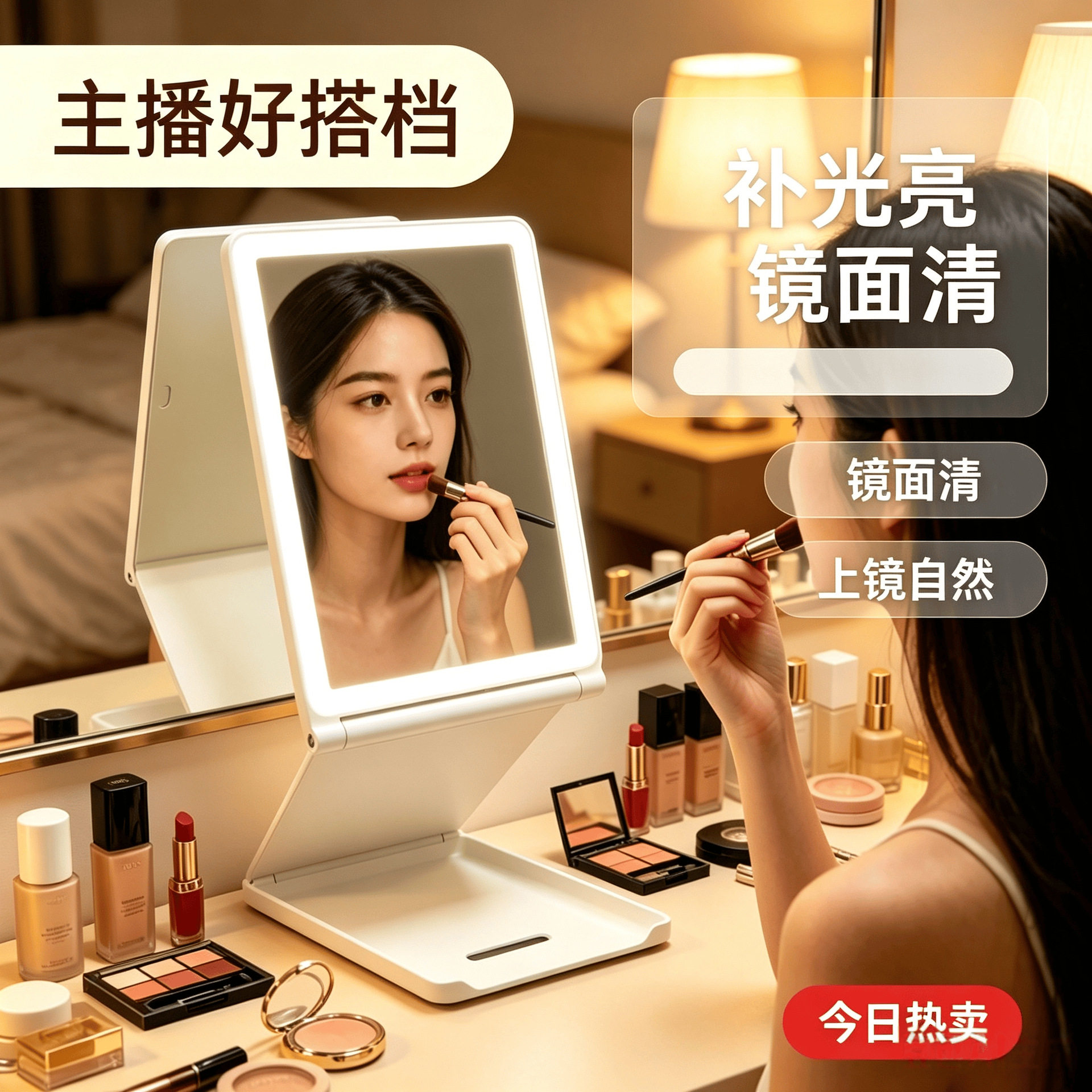 新LED轻薄三折叠带灯触摸化妆镜翻盖便携折叠镜美妆镜补妆便携式
