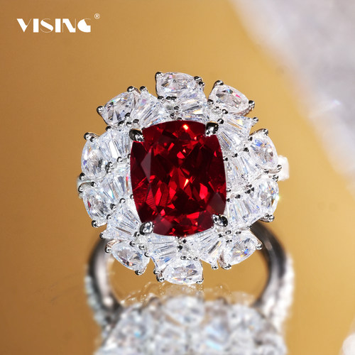 VISING珠宝【AGL国际证书】实验室培育红宝石5.7ct戒指S925银