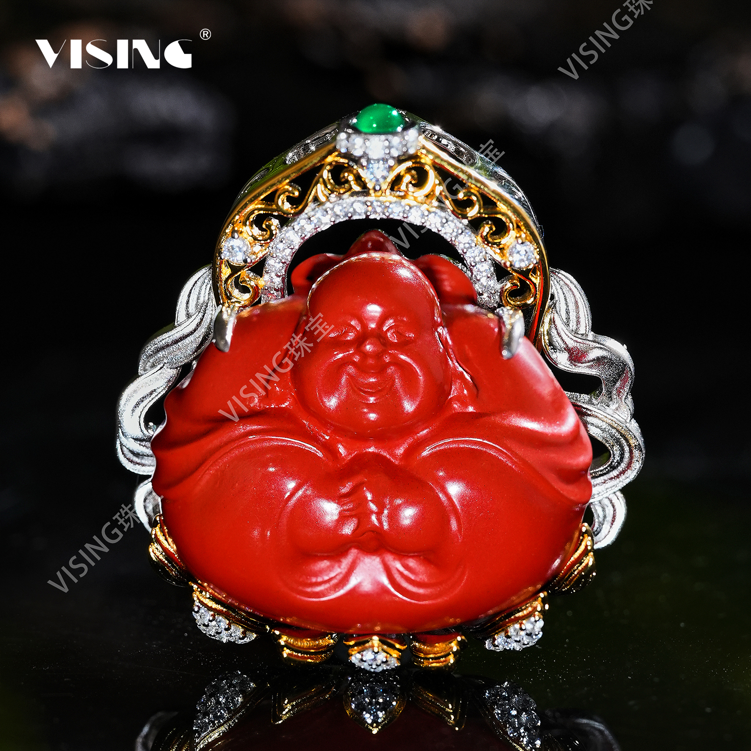 高含量朱砂抱抱佛设计吊坠新中式