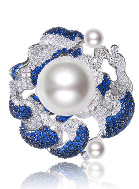 VISING冷光贝珠蓝色浪花戒指手饰新中式配饰国风媲美珍珠