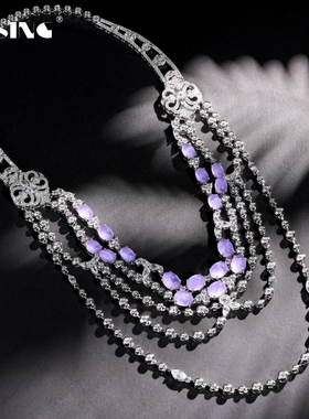 VISING珠宝重磅奢华晚宴项链套件紫色紫罗兰设计款爆闪