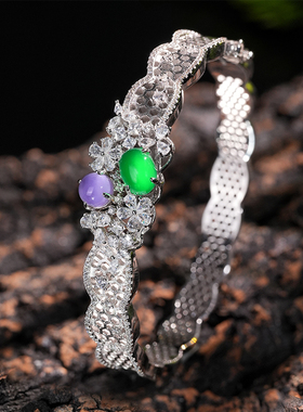 VISING珠宝水沫紫色绿色双拼紫罗兰手镯银镯子爆闪