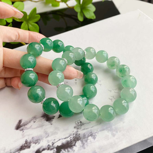 VISING珠宝14-15mm天然非洲翠独龙玉珠串手串