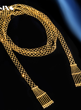 VISING珠宝意大利工艺爆闪小米钻围巾项链毛衣链金色纯手工S925银