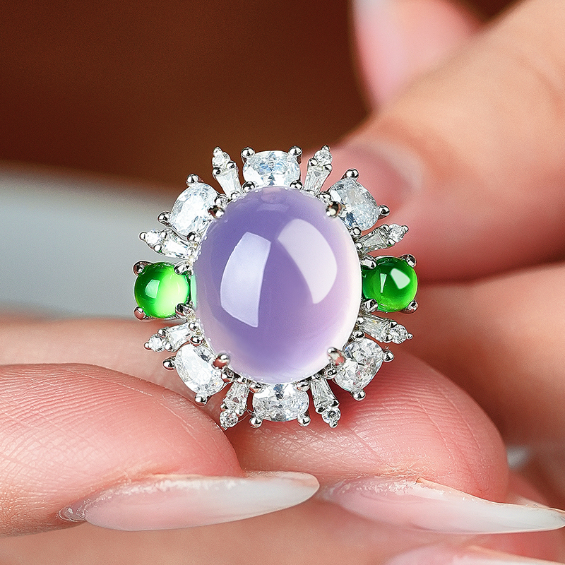 VISING珠宝天然原色紫玉髓戒指