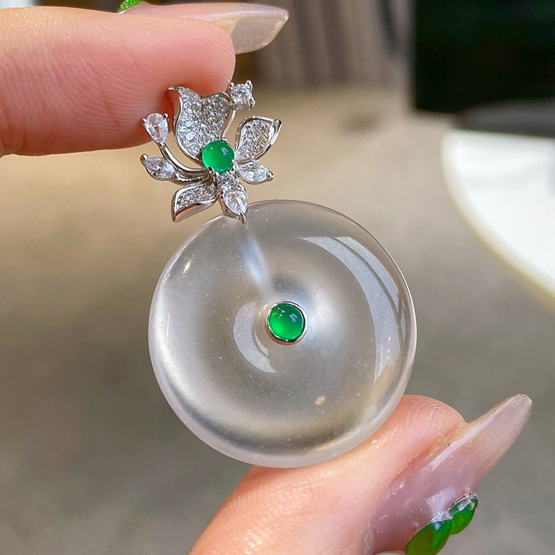 天然石英质玉水沫子平安扣吊坠