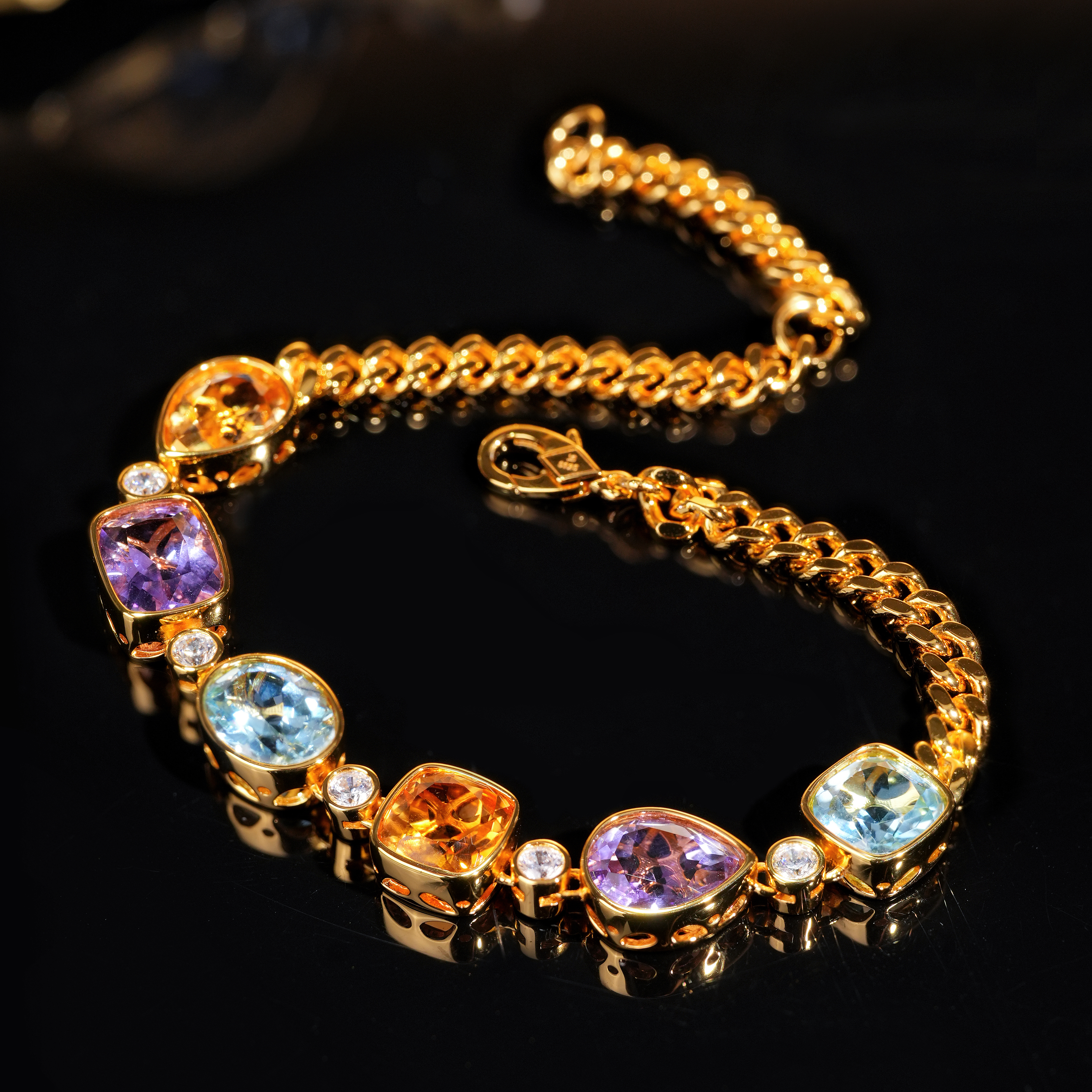 VISING珠宝天然水晶托帕石多宝糖果手链手串紫水晶黄水晶古巴链