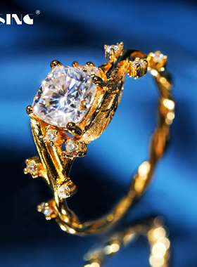 VISING珠宝【紫藤花】1克拉D色莫桑钻戒设计款黄金色戒指S925银