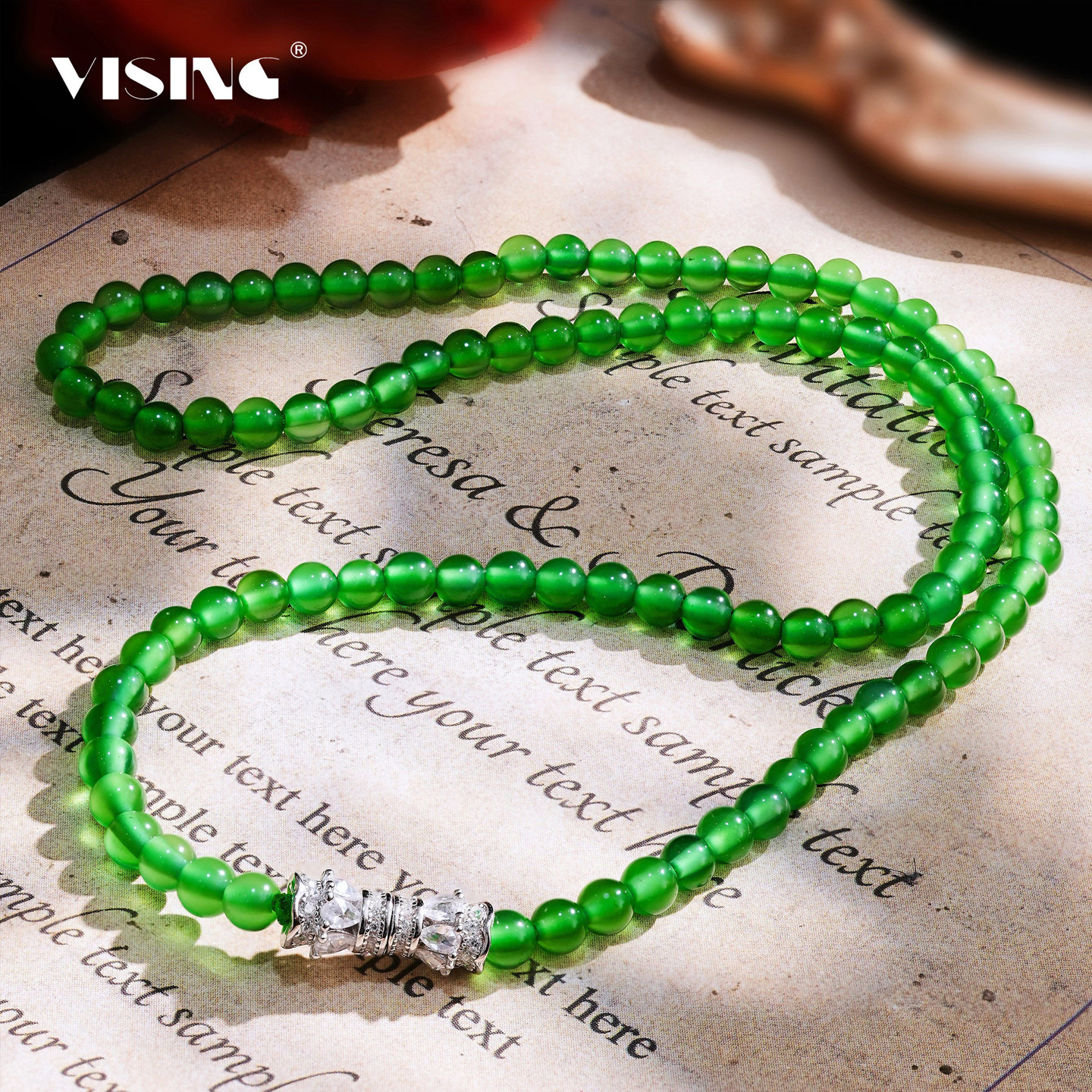 VISING马料绿玉髓玛瑙小米珠珠串4mm项链颈饰气质媲美翡翠,珠宝/钻石/翡翠,颈饰,淘宝优惠券,粉丝福利购,淘宝优惠卷