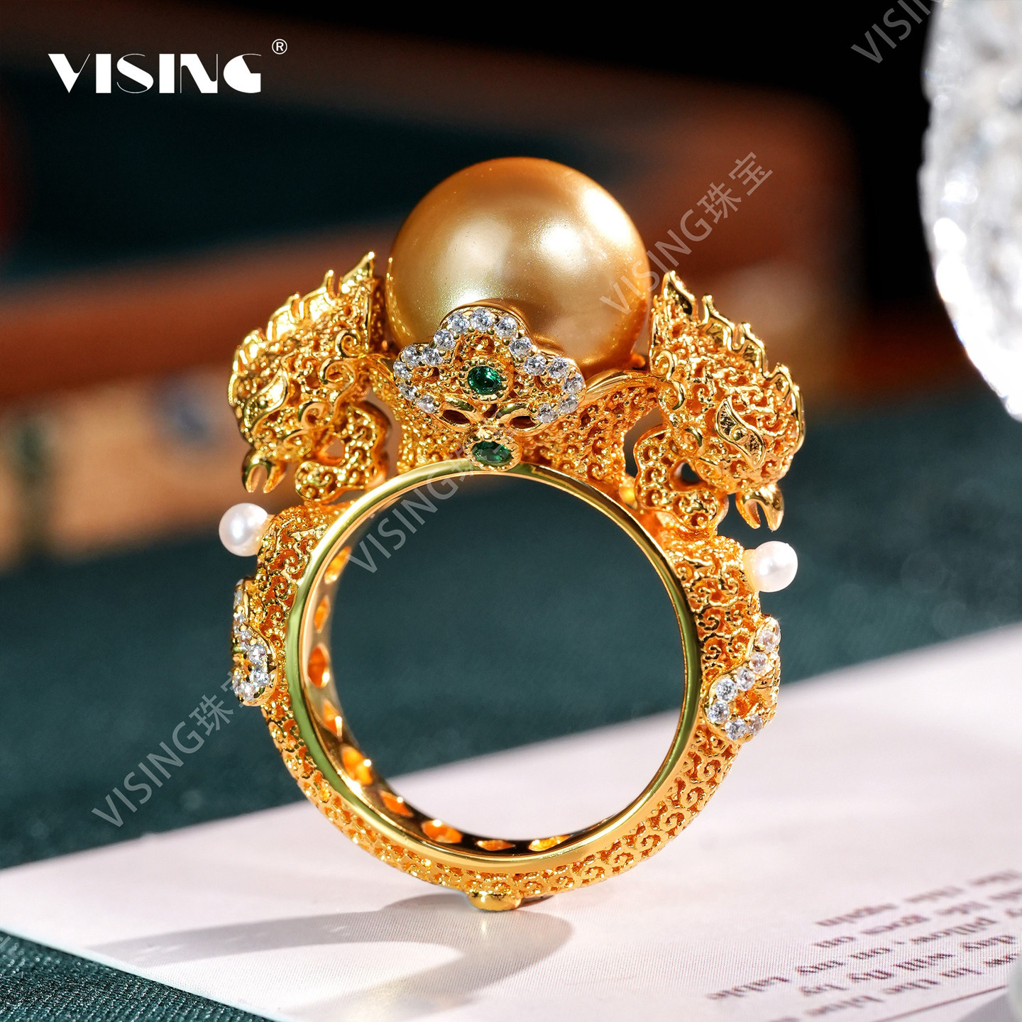 VISING黄金色花丝镶嵌凤凰金珠戒指手饰复古国风新中式,饰品/流行首饰/时尚饰品新,戒指/指环,淘宝优惠券,粉丝福利购,淘宝优惠卷