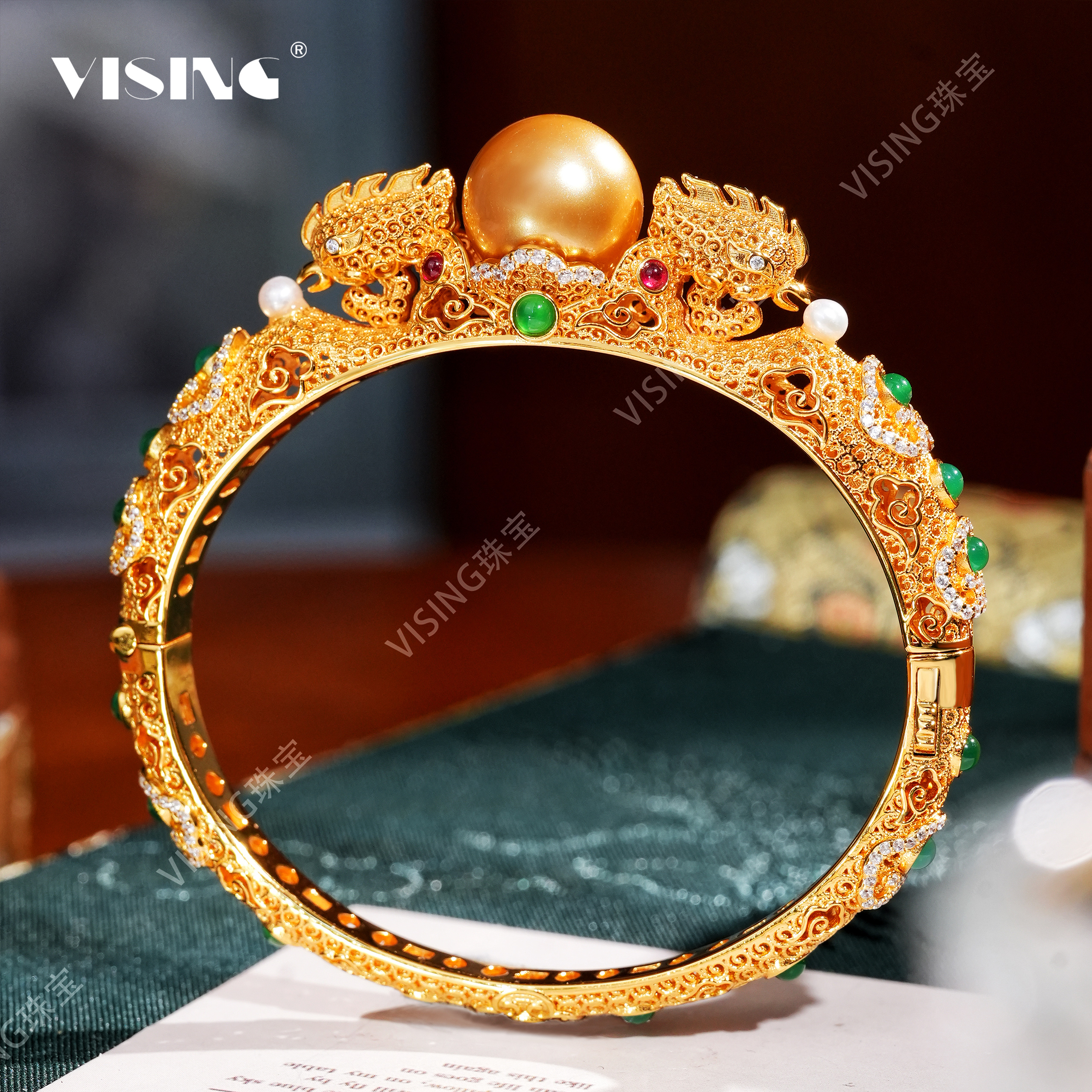 VISING珠宝金色贝珠花丝手镯