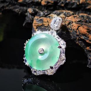 VISING珠宝天然非洲翠独龙玉平安扣吊坠项链锁骨链爆闪玫瑰钻