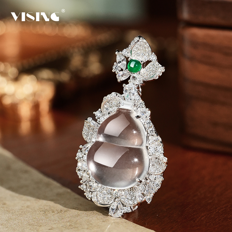 VISING珠宝天然玻璃种石英质玉水沫玉葫芦吊坠项链国风媲美翡翠