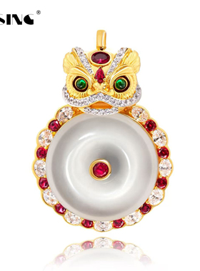 VISING珠宝培育红宝石【国检】水沫平安扣眨眼醒狮吊坠项链S925银