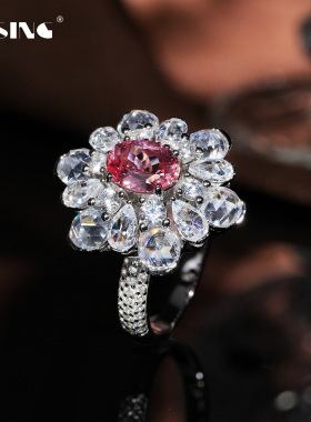 VISING培育帕帕拉恰玫瑰切鸽子蛋戒指S925银1.6ct【国际证书】