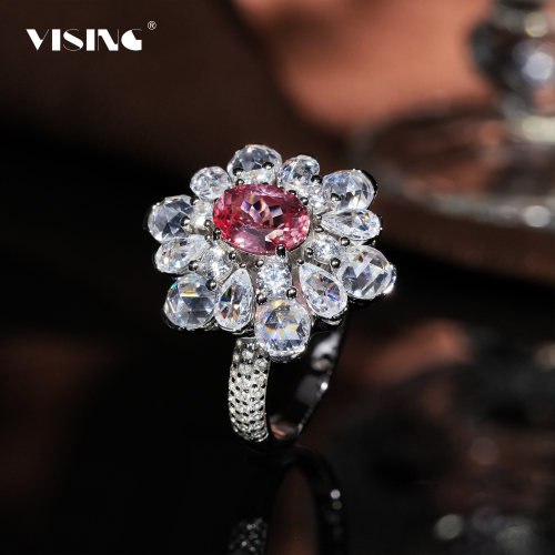 VISING培育帕帕拉恰玫瑰切鸽子蛋戒指S925银1.6ct【国际证书】