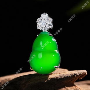 VISING天然绿玉髓简镶小葫芦锁骨链项链新中式 国风吊坠S925银镶