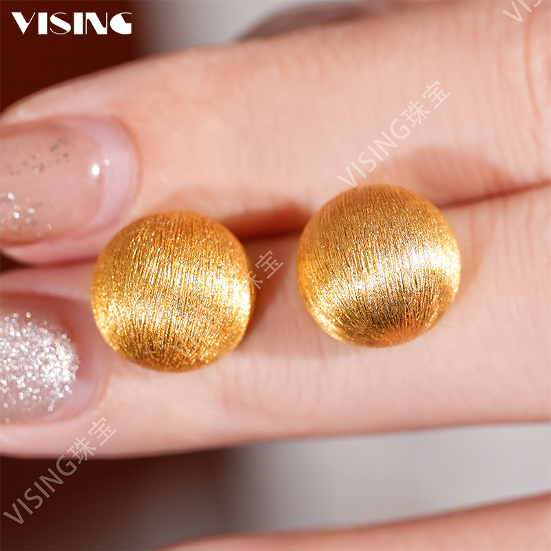 VISINGS925銀鍍厚金拉絲工藝耳釘耳飾國風(fēng)新中式