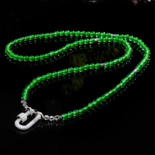 VISING珠宝天然绿玉髓4mm小米珠百搭项链锁骨链回形扣