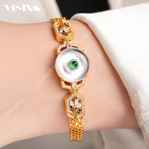 VISING珠宝天然石英质玉水沫玉平安扣手链手饰编织款