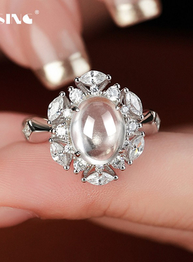 VISING天然玻璃种缅甸石英质玉水沫玉戒指手饰媲美翡翠