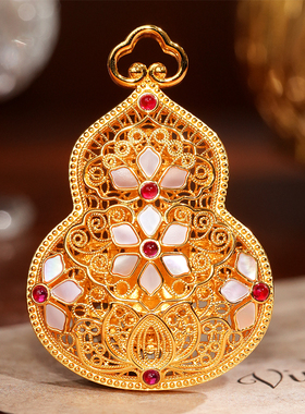 金色花丝镶嵌凤凰葫芦吊坠