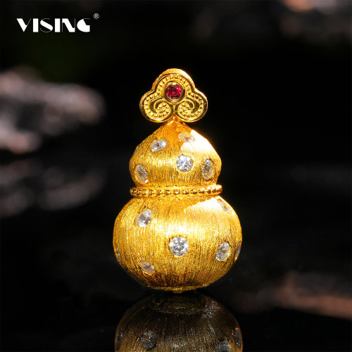 VISING珠宝满天星小葫芦吊坠金色拉丝葫芦项链锁骨链S925银镀金