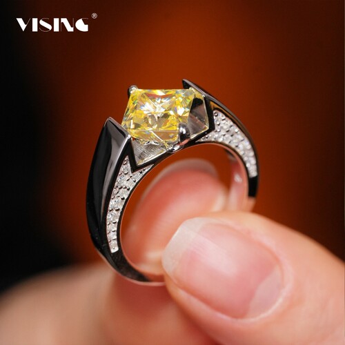 VISING珠宝高碳钻黄钻公主方戒指S925银