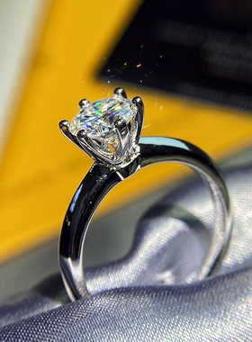 VISING珠宝经典6爪D色莫桑钻婚戒戒指S925镶嵌