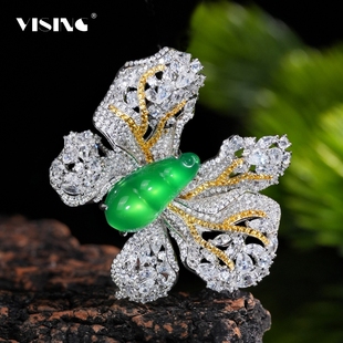 VISING珠宝天然绿玉髓福豆豆子重磅蝴蝶戒指吊坠两用款 项链爆闪
