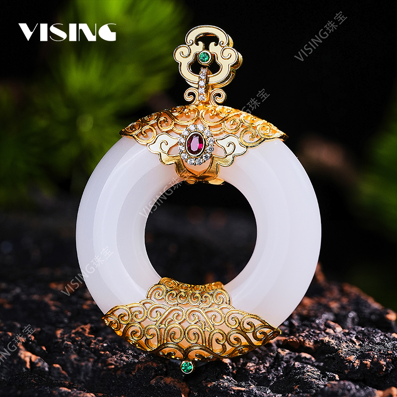 VISING珠宝天然金丝玉平安扣