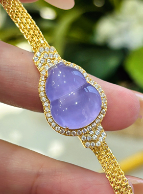 VISING珠宝天然水沫玉紫色紫罗兰垫色葫芦手链