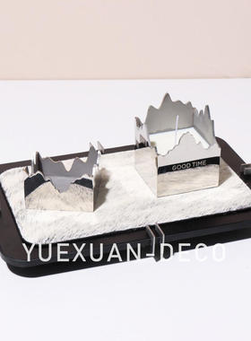 粤萱简约现代实木马毛几何托盘摆件售楼处样板间酒店客厅茶几装饰