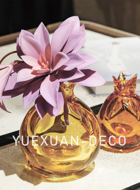 粤萱轻奢三彩花器玻璃摆件售楼处样板间酒店会所餐厅餐桌茶几软装